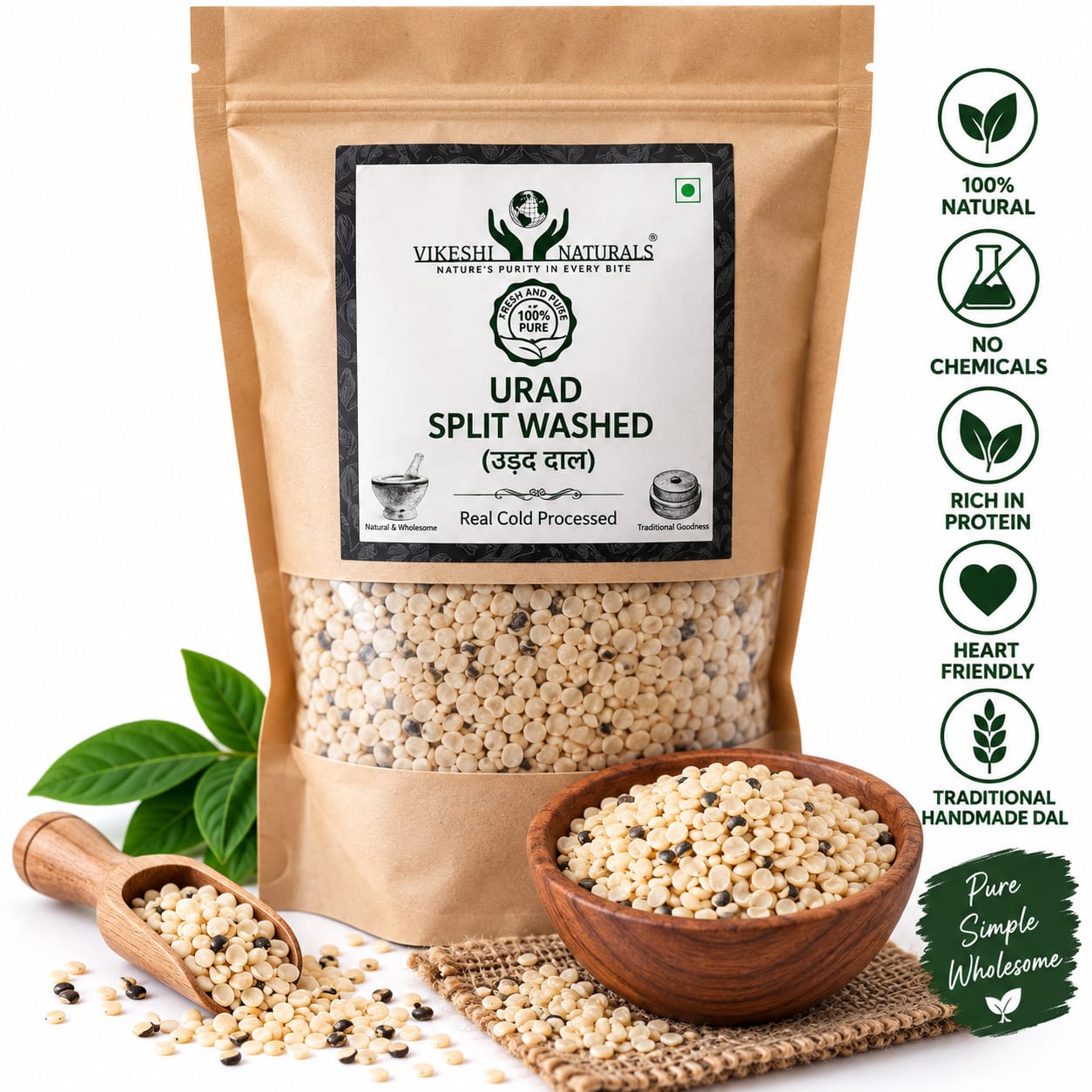 Vikeshi Naturals Urad Split Washed Dal – Traditional Goodness in Every Meal
