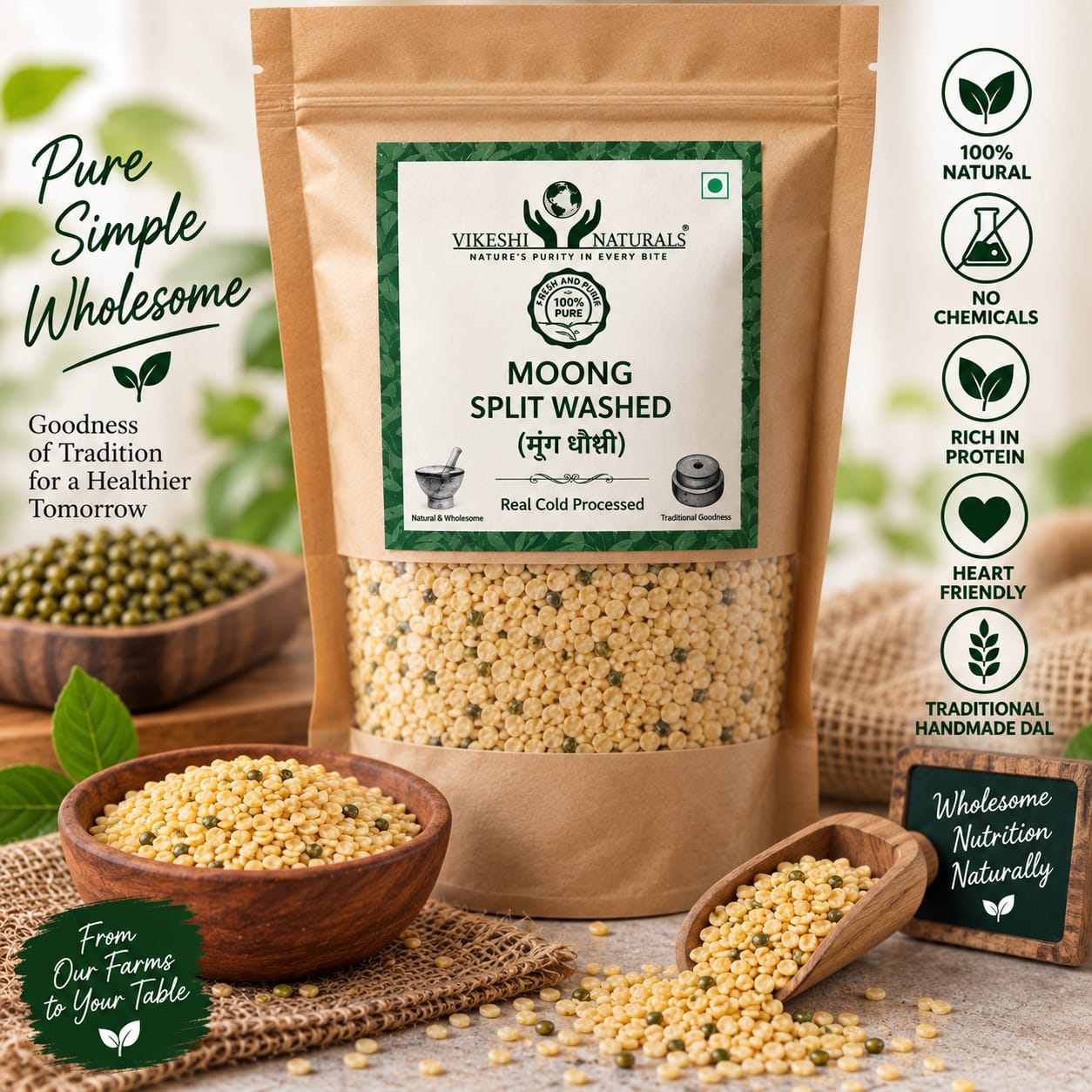 Vikeshi Naturals Moong Split Washed Dal – Pure, Simple & Wholesome